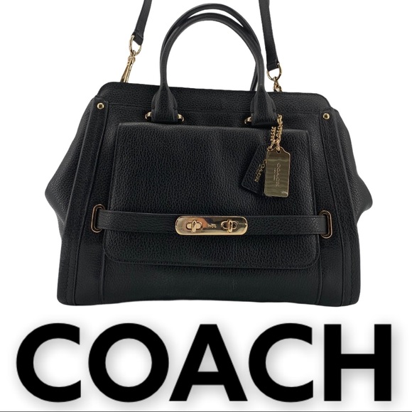 NWT COACH BLACK LEATHER SATCHEL WITH GOLD HARDWARE - Picture 13 of 14
